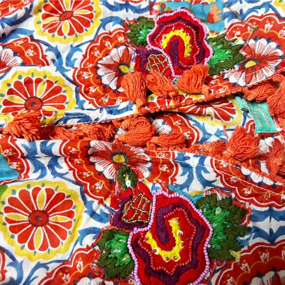 NWT Antica Sartoria Embroidered Tassel Crop Top Multicolor Boho One Size - Picture 8 of 10